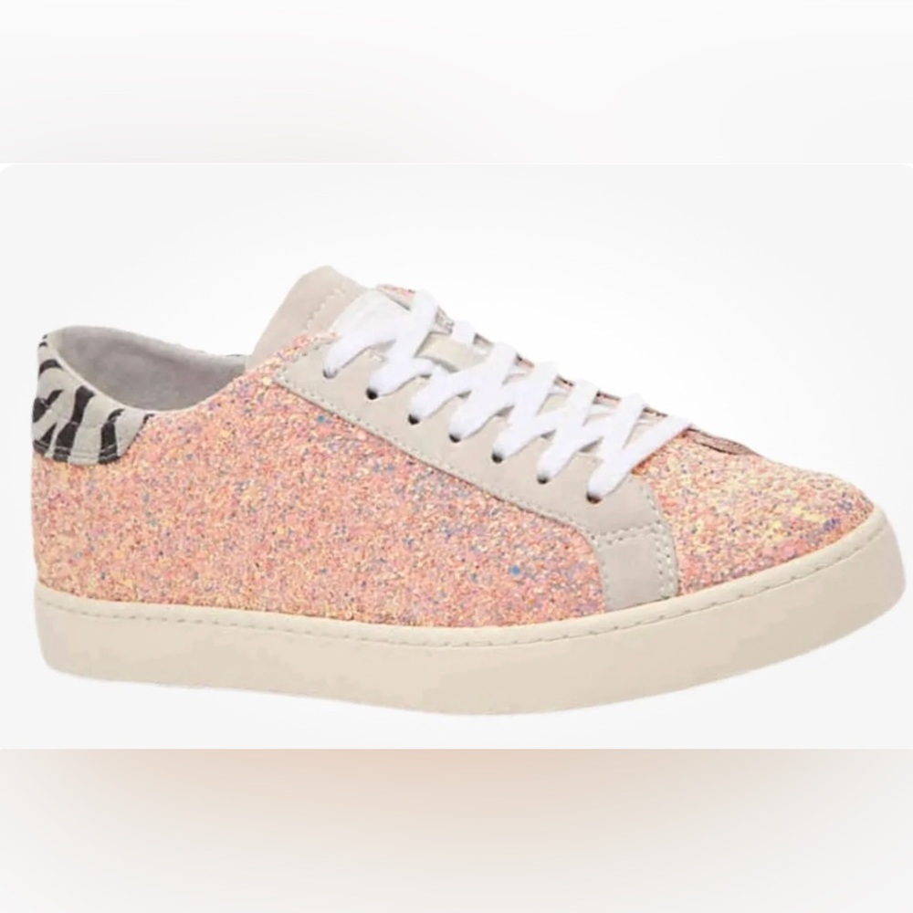 ONE Footwear Glitter Rose Gold Pink Zebra Suede trim Platform Sneaker 6.5